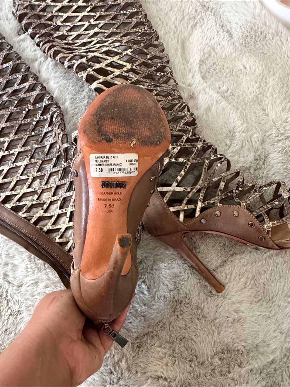 SCHUTZ Brown Lattice Over-the-Knee Gladiator Stiletto Boots - Picture 3 of 4